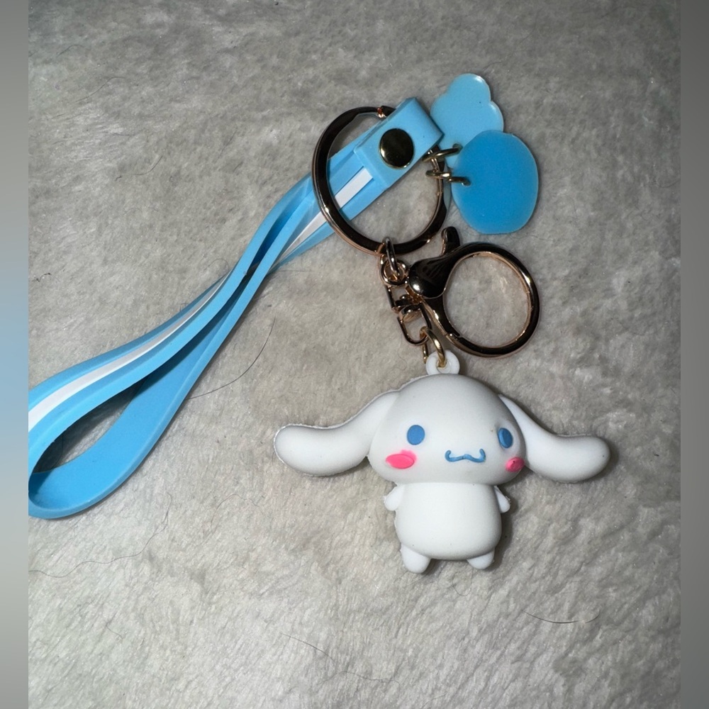 Cute White and Blue Keychain with Character Charm